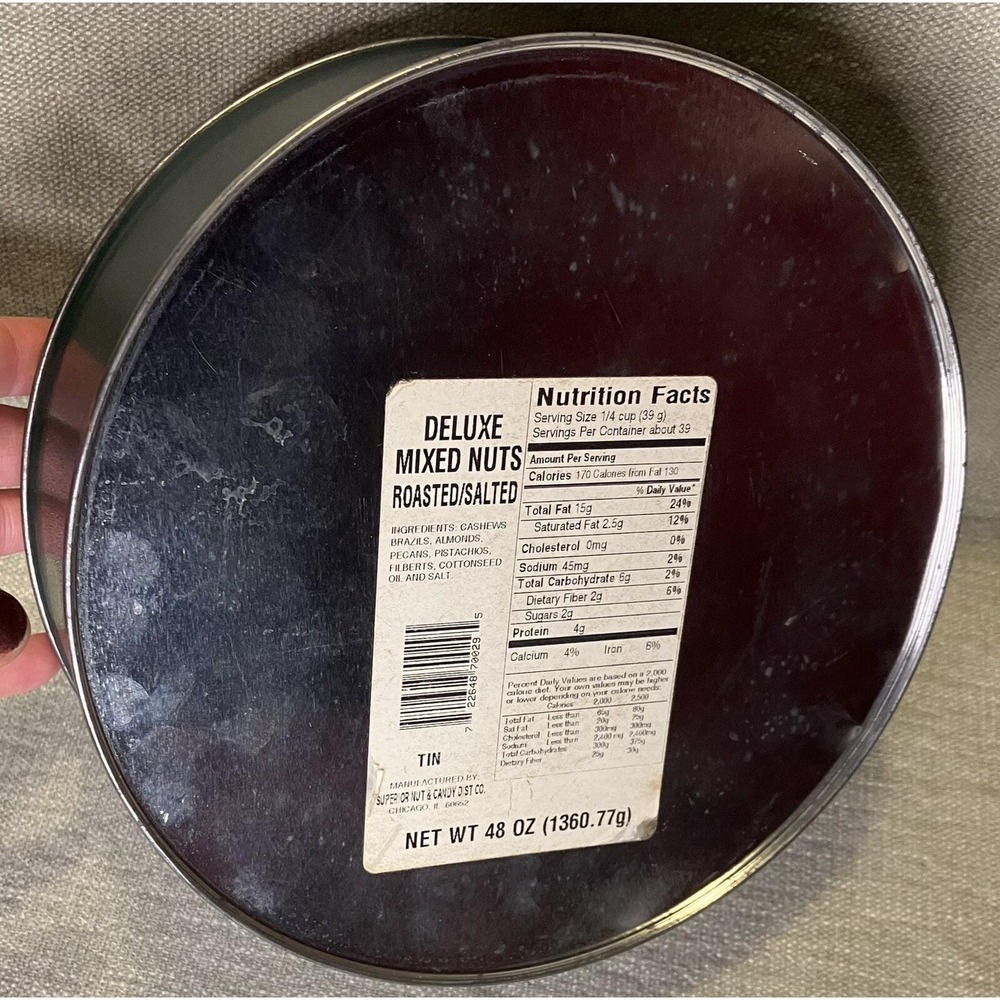 Vintage Susan Winget Winter Village Christmas Nut Tin Round Metal Storage Box 8" - Picture 3 of 6